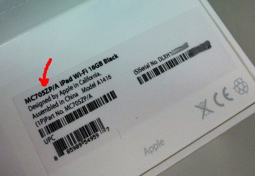 iPad 3 model number label